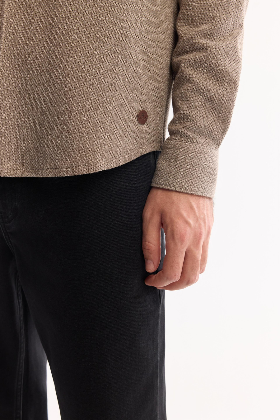 Mink Button-Down Collar Cotton Textured Shirt