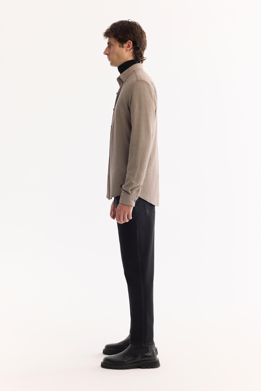 Mink Button-Down Collar Cotton Textured Shirt