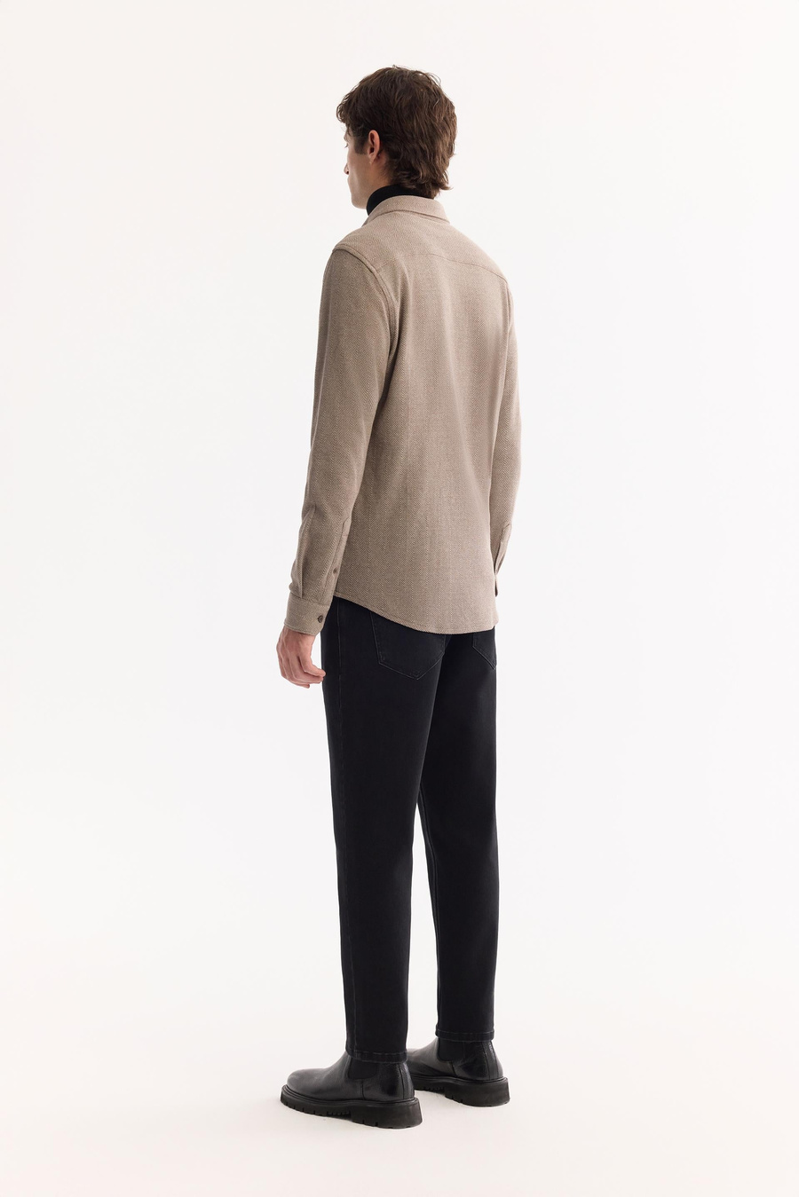 Mink Button-Down Collar Cotton Textured Shirt