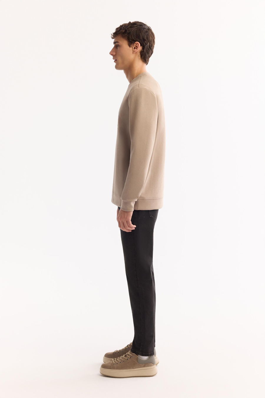 Mink Crew Neck Easy-Iron Bi-Stretch Printed Sweatshirt