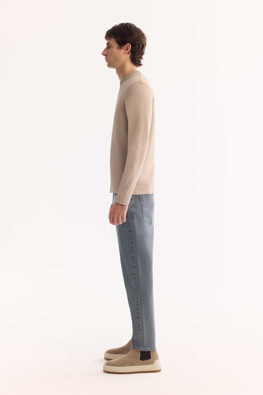 Mink Crew Neck Rayon Blend Pill-Free Knit Sweater