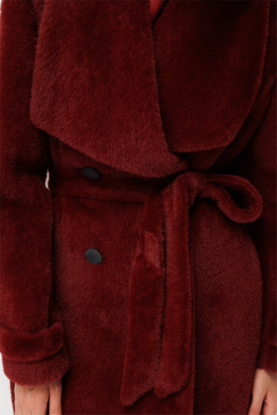 Ekol Beli Kuşaklı Peluş Kaban Bordo