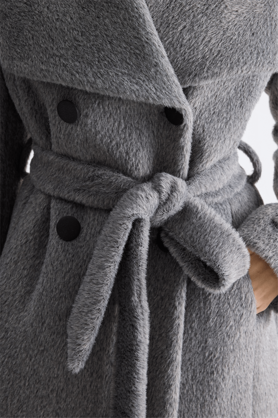 Ekol Beli Kuşaklı Peluş Kaban Gri