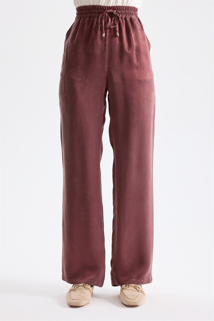 Ekol Beli Lastikli Bol Paça Pantolon Bordo
