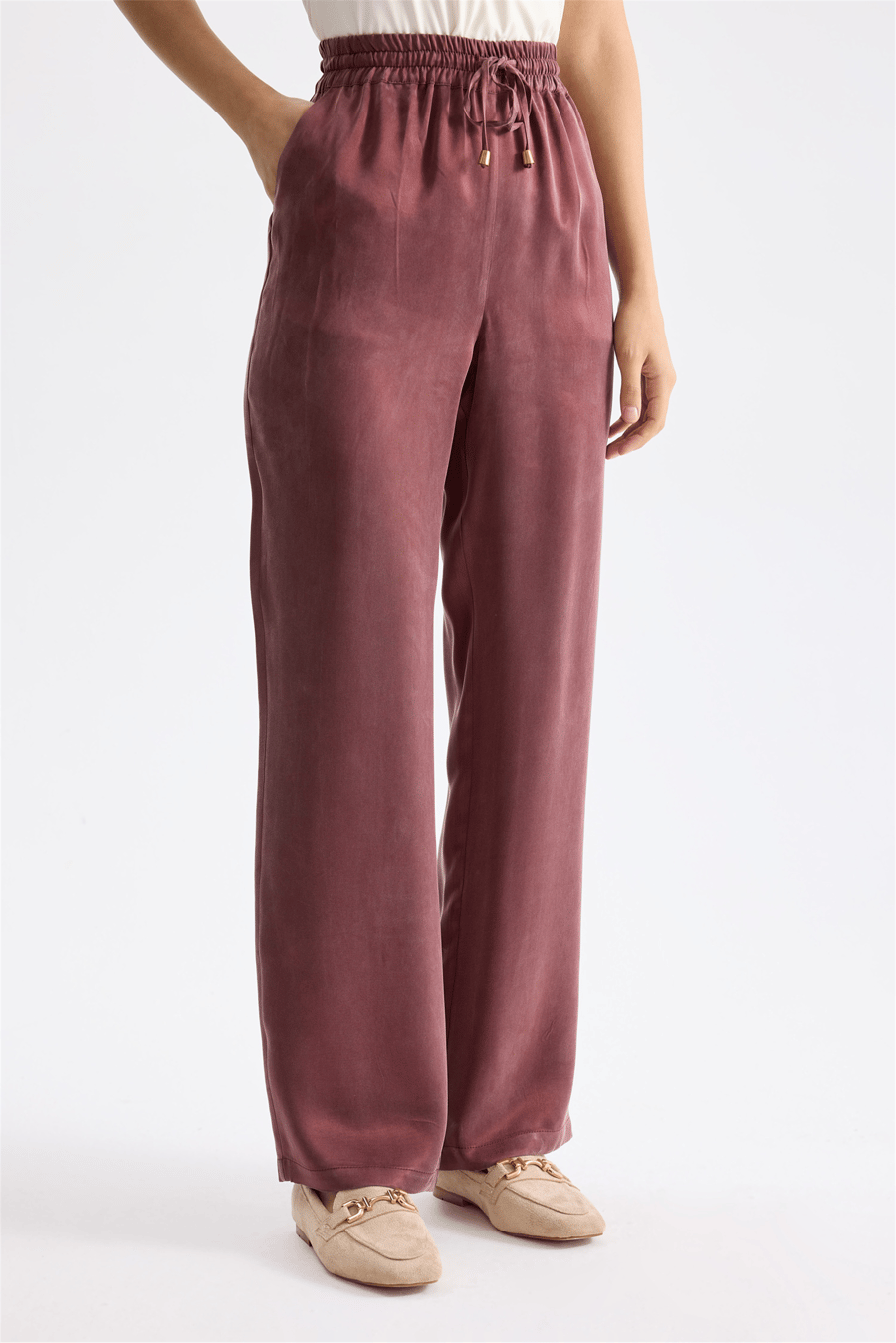 Ekol Beli Lastikli Bol Paça Pantolon Bordo