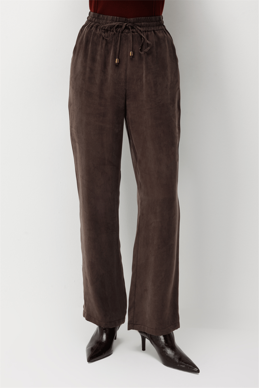 Ekol Beli Lastikli Bol Paça Pantolon Kahve