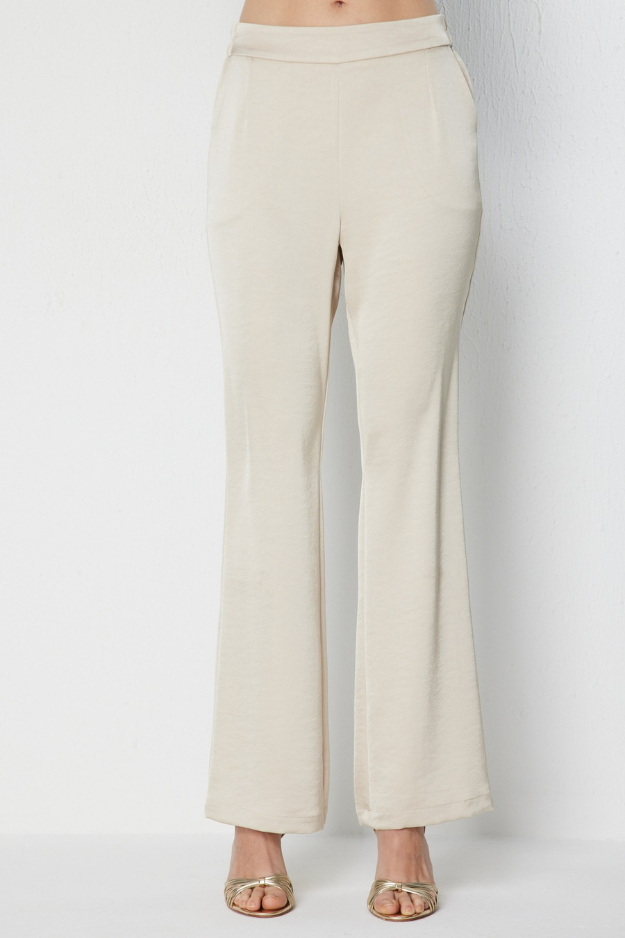 Ekol Beli Lastikli Saten Pantolon Gold