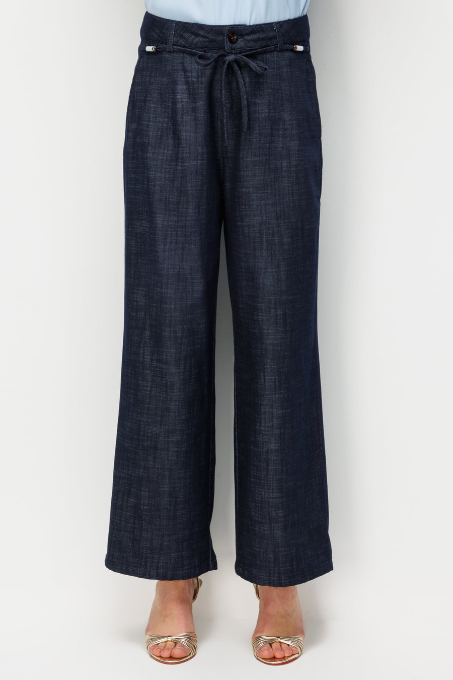 Ekol Beli Süs Kemerli Bol Paça Pantolon İndigo