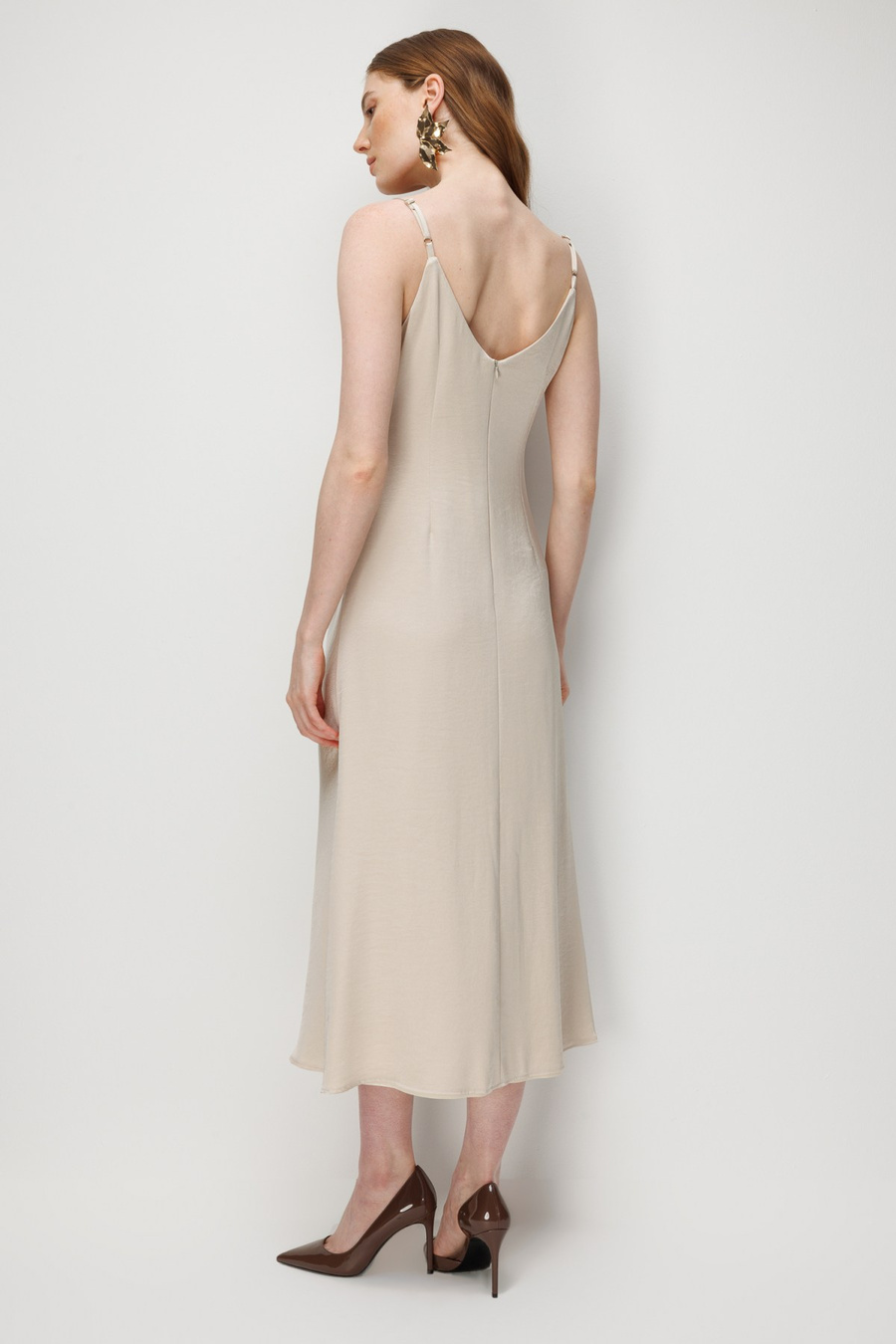 Ekol Drape Detaylı Askılı Maxi Elbise Gold