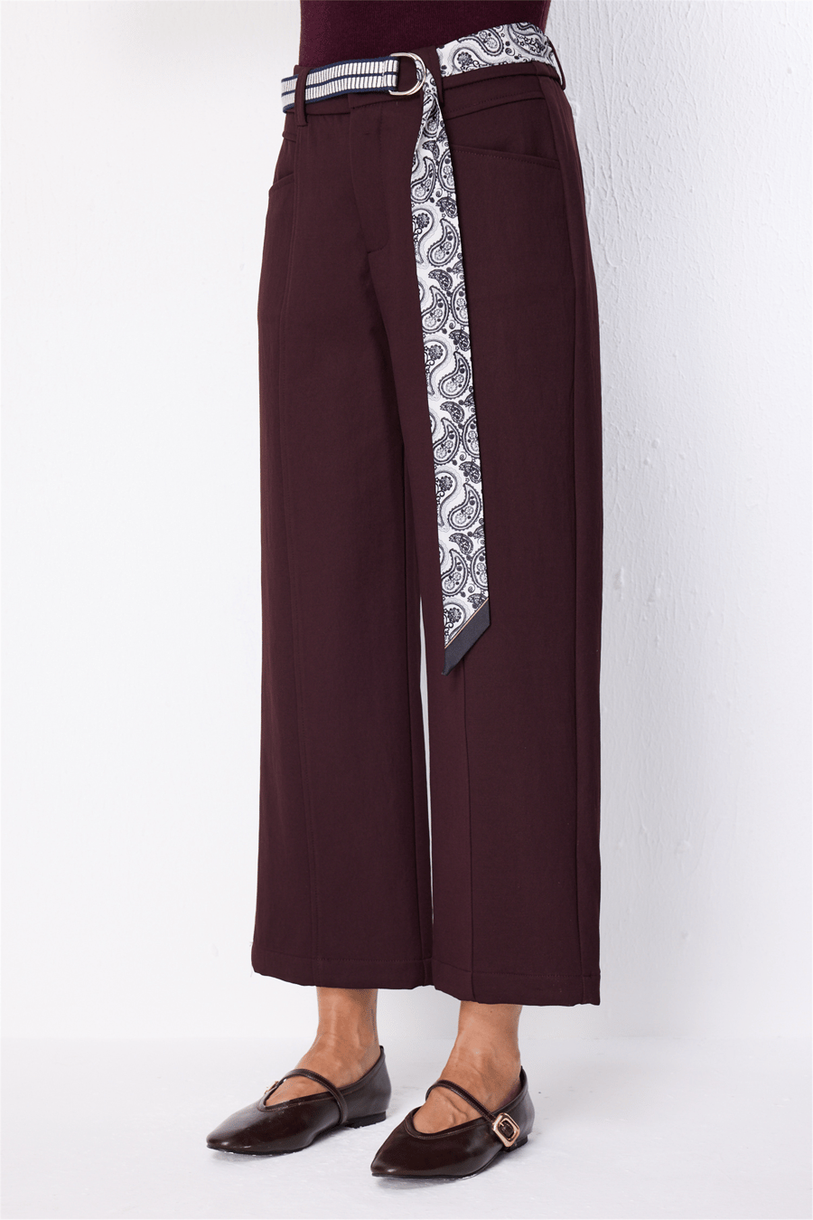 Ekol Kemerli Spor Dikişli Bol Paça Pantolon Bordo