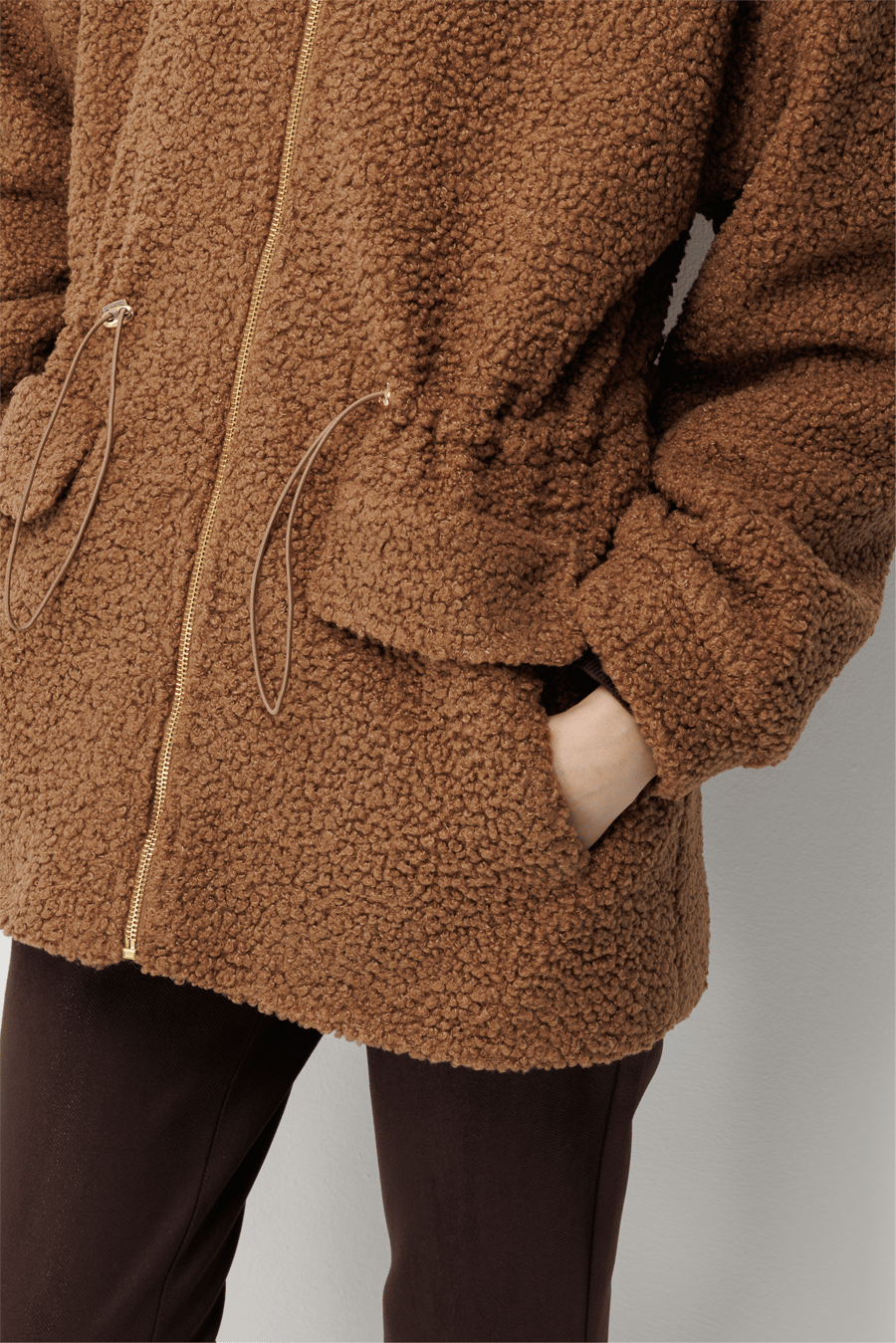 Ekol Teddy Kumaş Beli Lastikli Mont Kakao