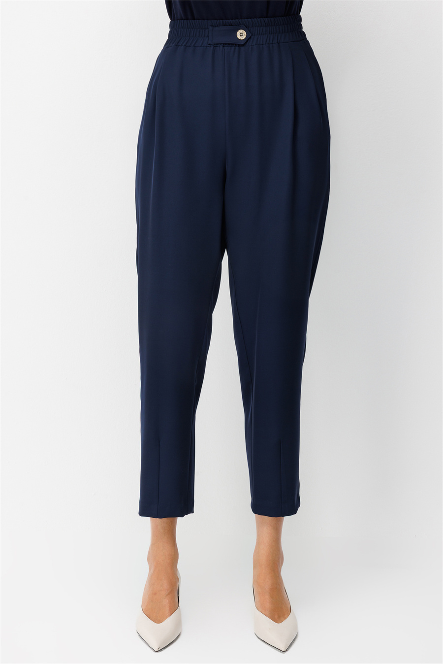On Beli Lastikli Bilek Boy Pantolon Lacivert