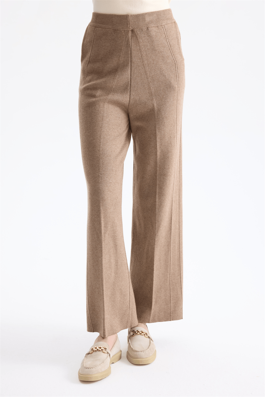 On Beli Lastikli Bol Paça Triko Pantolon Kaki