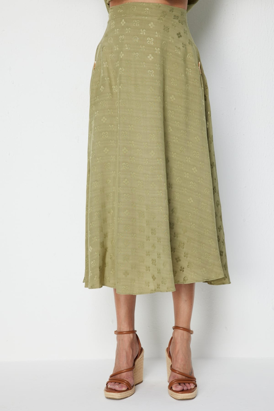 On Desenli Midi Boy Etek Olive