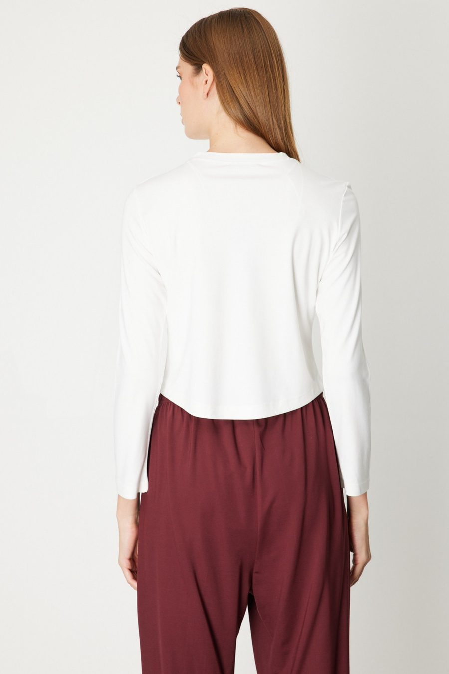 On Dikiş Detaylı Basic Crop Bluz Ekru