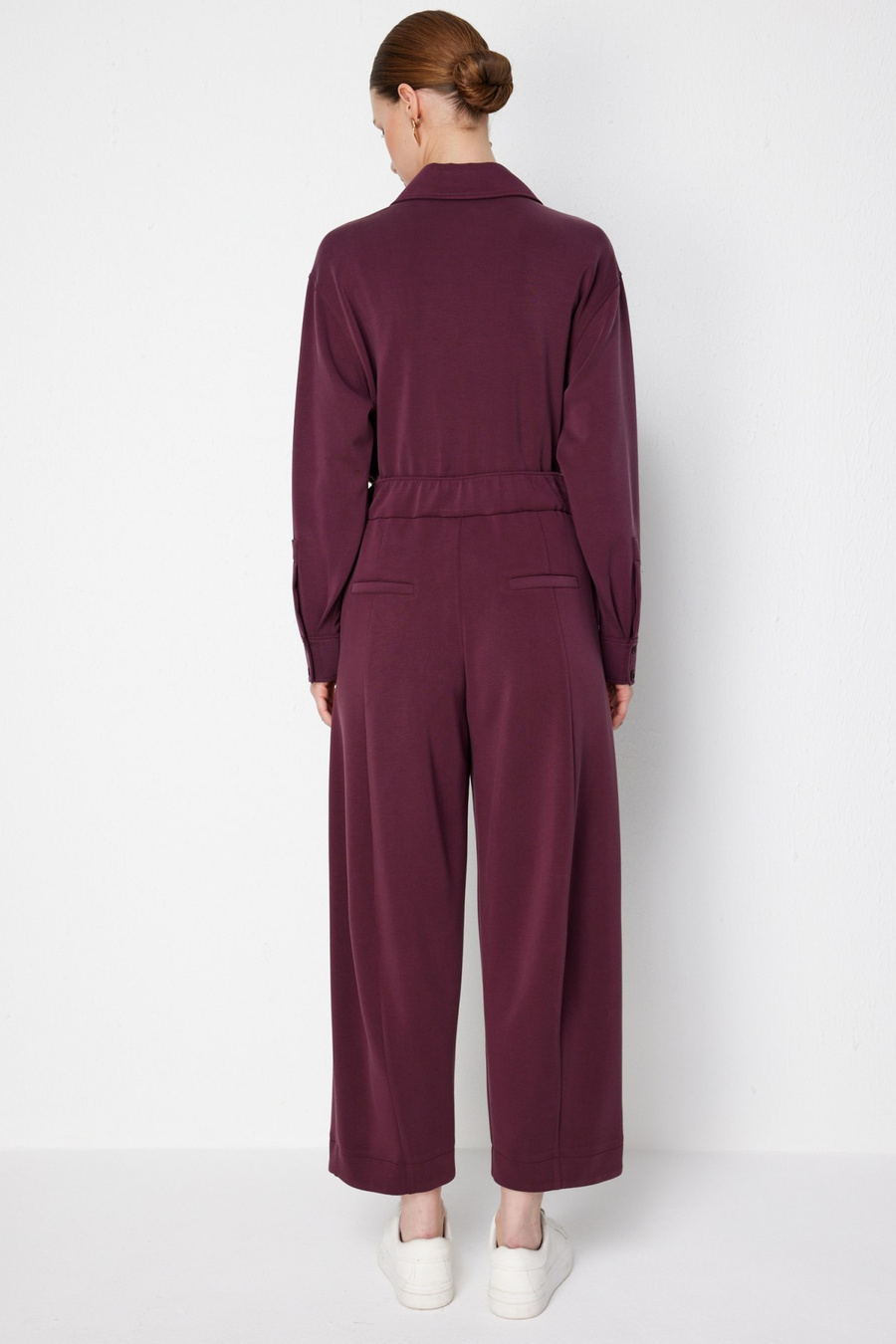 On Dikiş Detaylı Bol Paça Pantolon Bordo