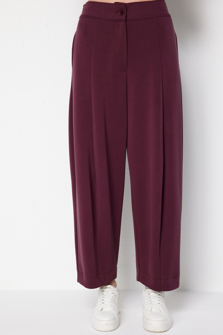 On Dikiş Detaylı Bol Paça Pantolon Bordo