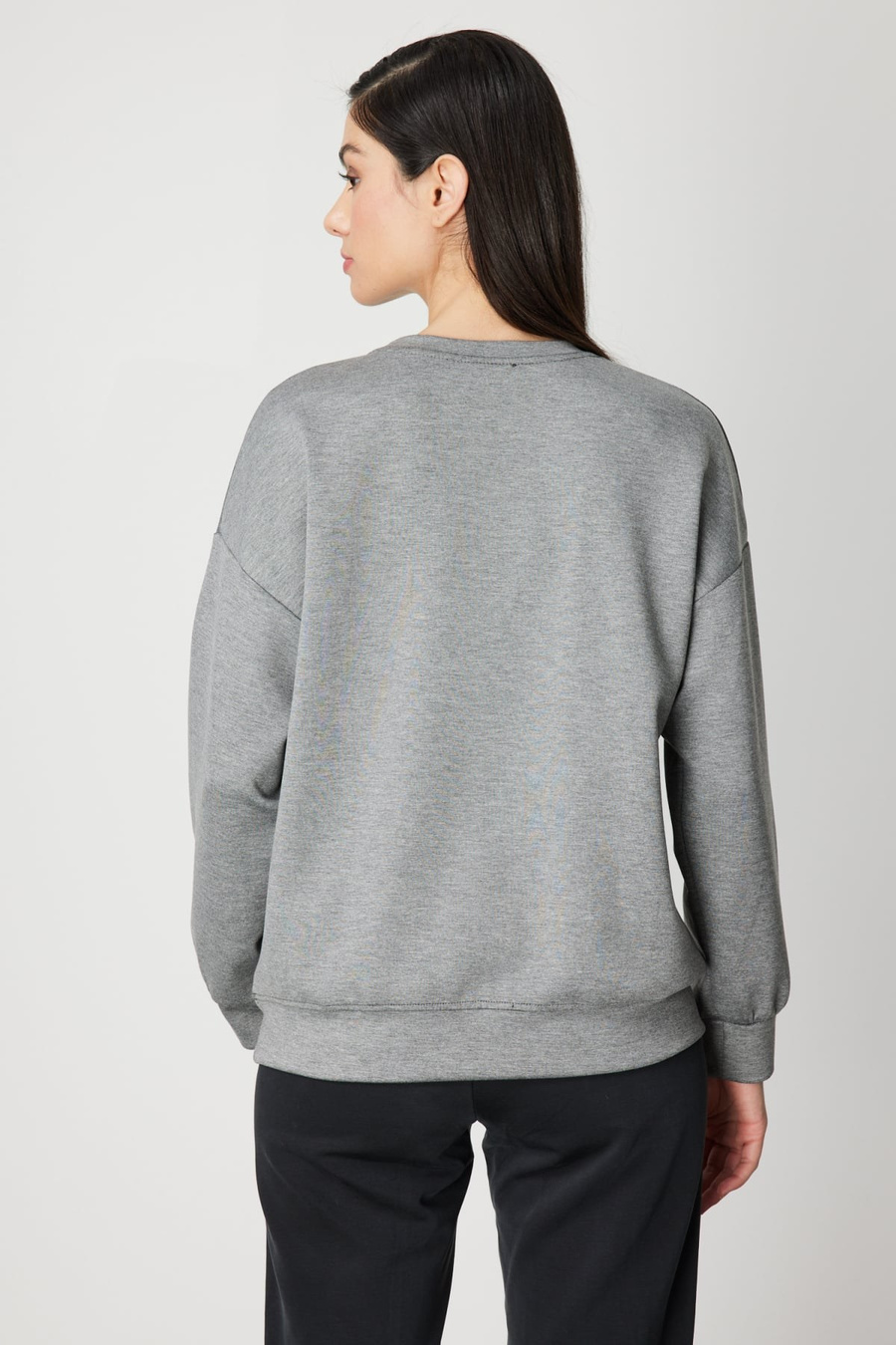 On İncili Fiyonk İşlemeli Sweat Gri