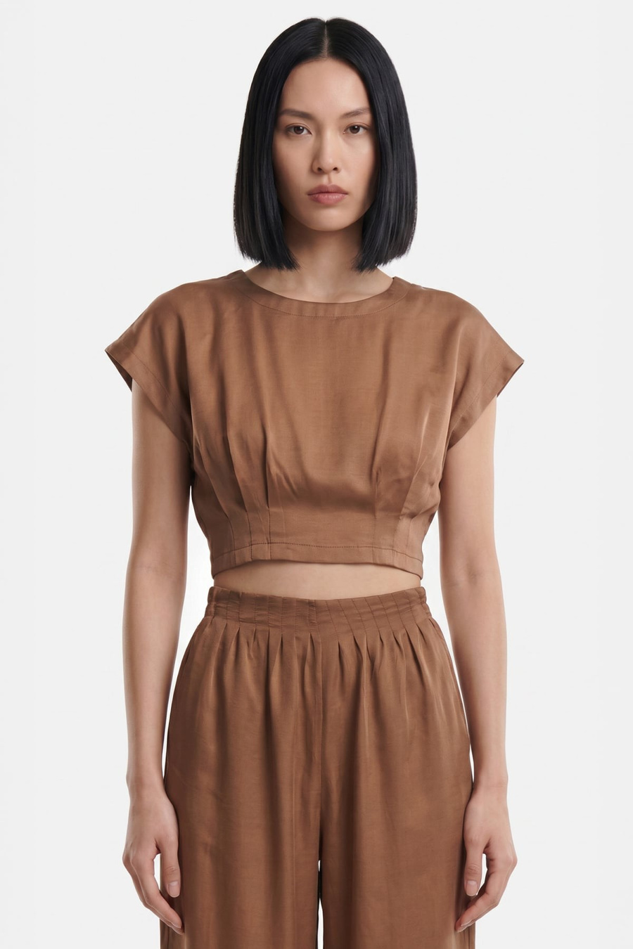 On Pile Detaylı Crop Bluz Terracotta
