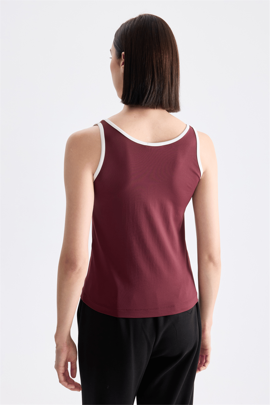 On Yakası Fermuarlı Askılı Basic Bluz Bordo