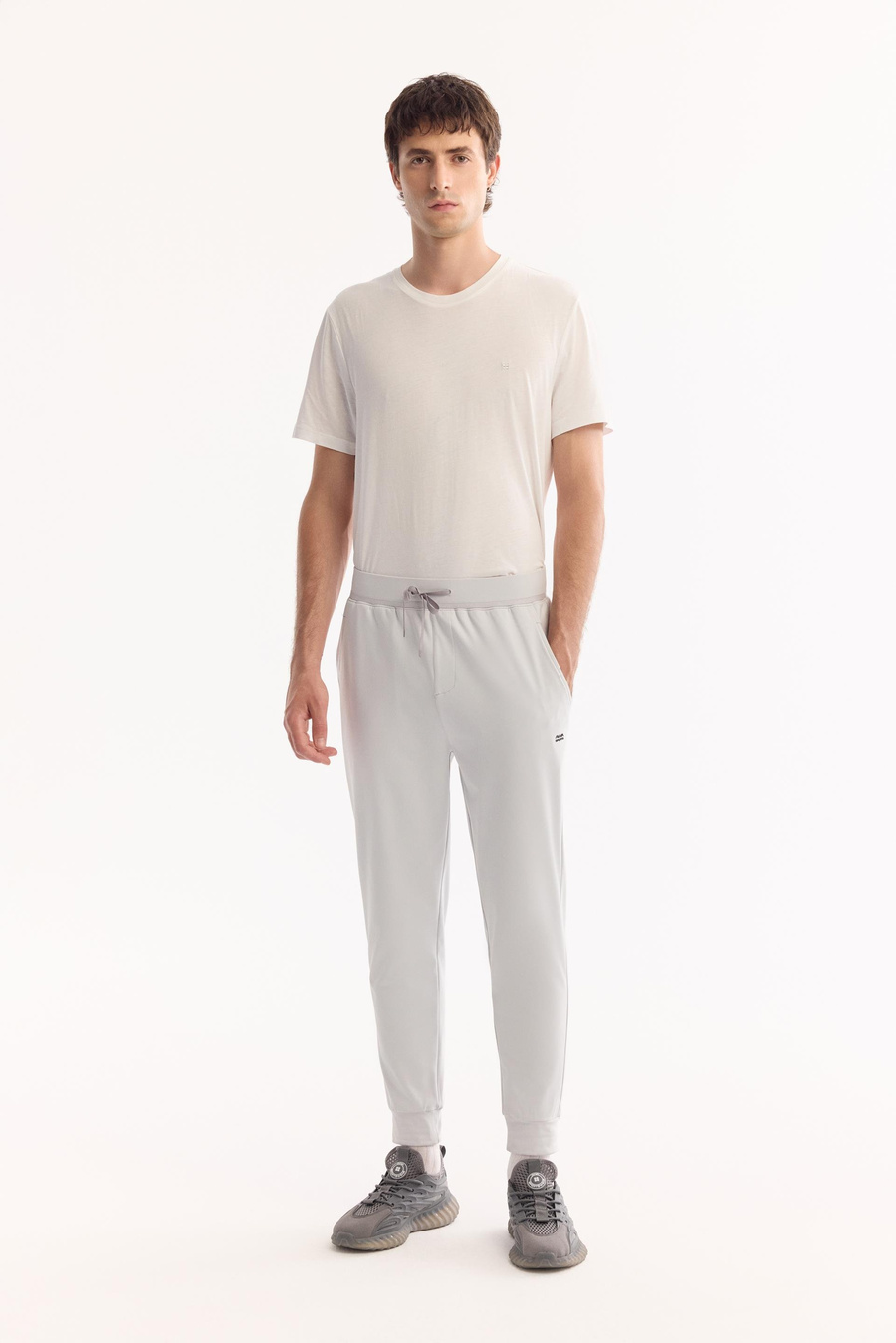 Açık Gri Bel Lastik Yan cepli Enjeksiyon Baskılı Regular fit Jogger