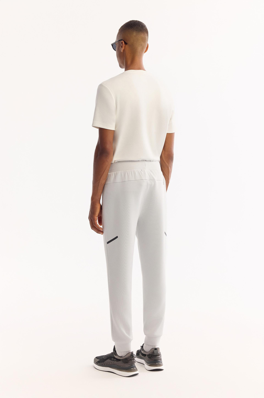 Açık Gri Bel Lastikli Yan Cep Fermuar Fleksi Baskılı Regular Jogger