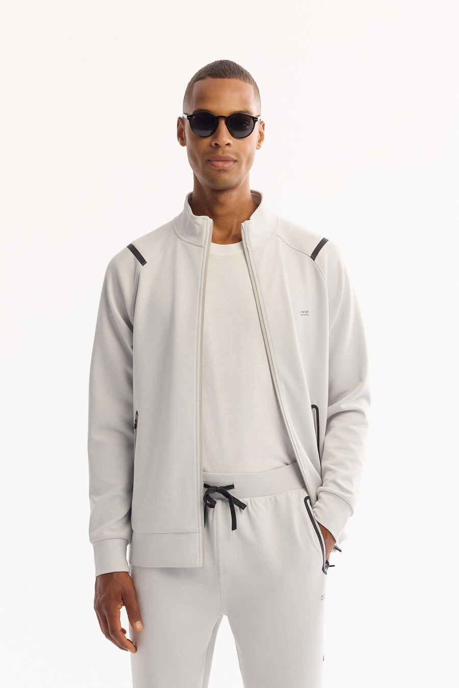 Açık Gri Bel Lastikli Yan Cep Fermuar Fleksi Baskılı Regular Jogger