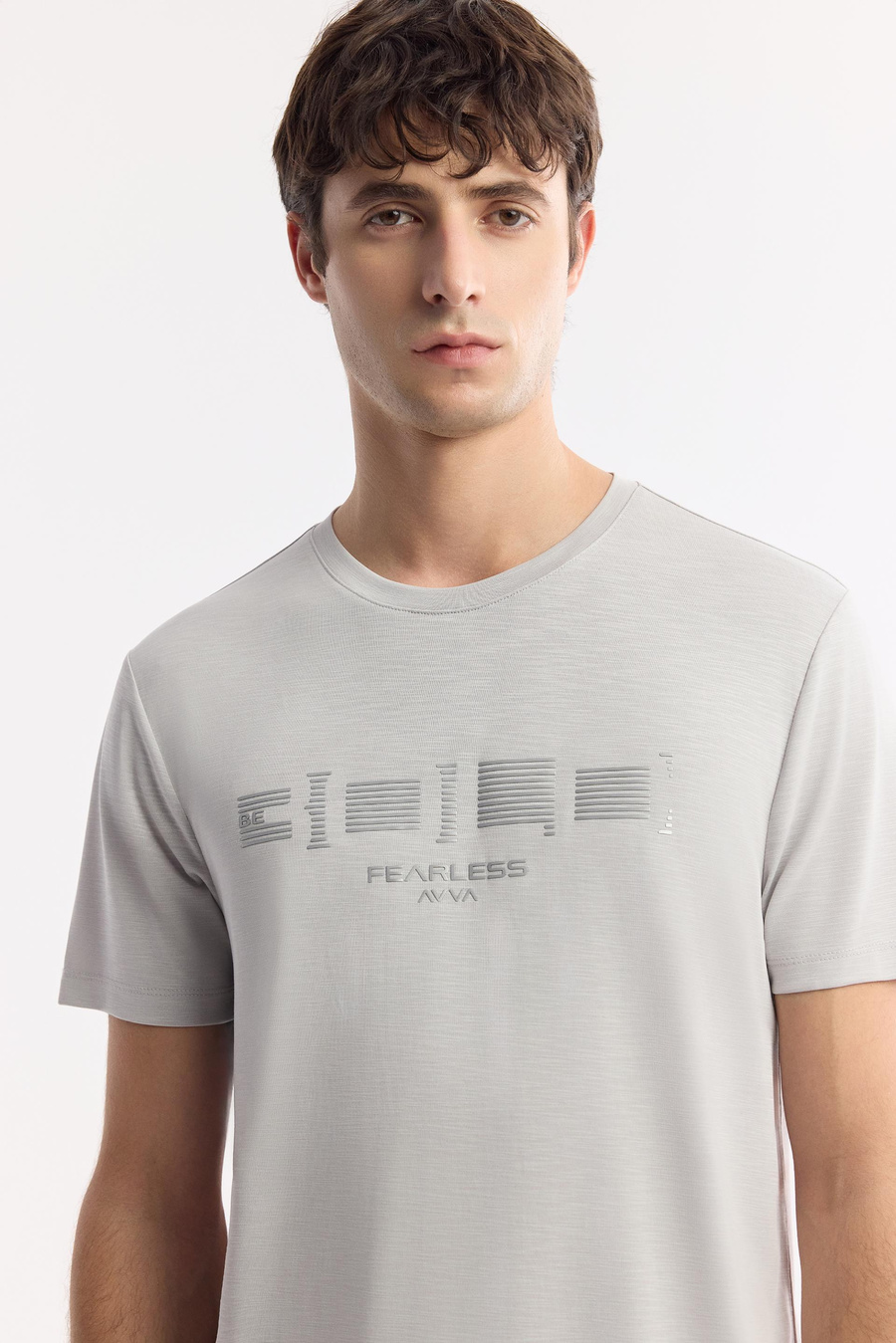 Açık Gri Bisiklet Yaka Baskılı Shoft Touch Flamlı T-Shirt