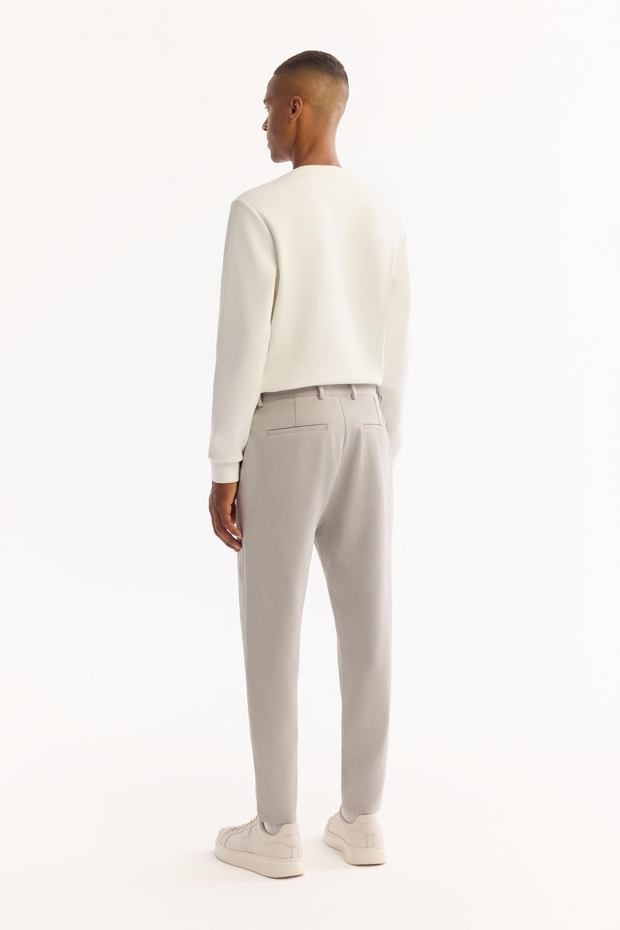 Açık Gri Diyagonal Desenli Carrot Fit Örme Pantolon