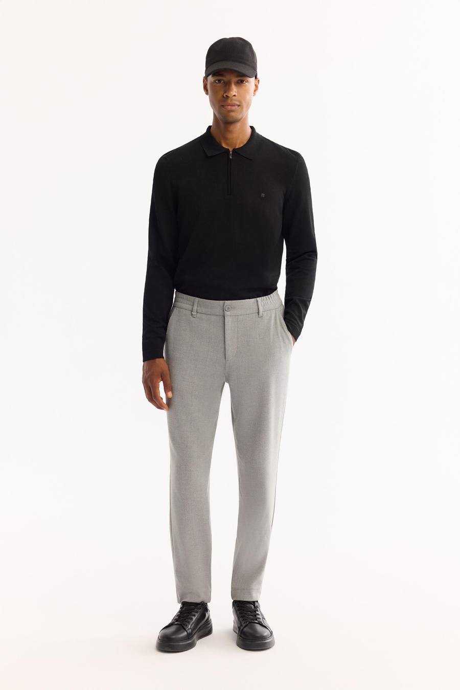 Açık Gri Dokulu Yanı Lastikli Slim Fit Pantolon