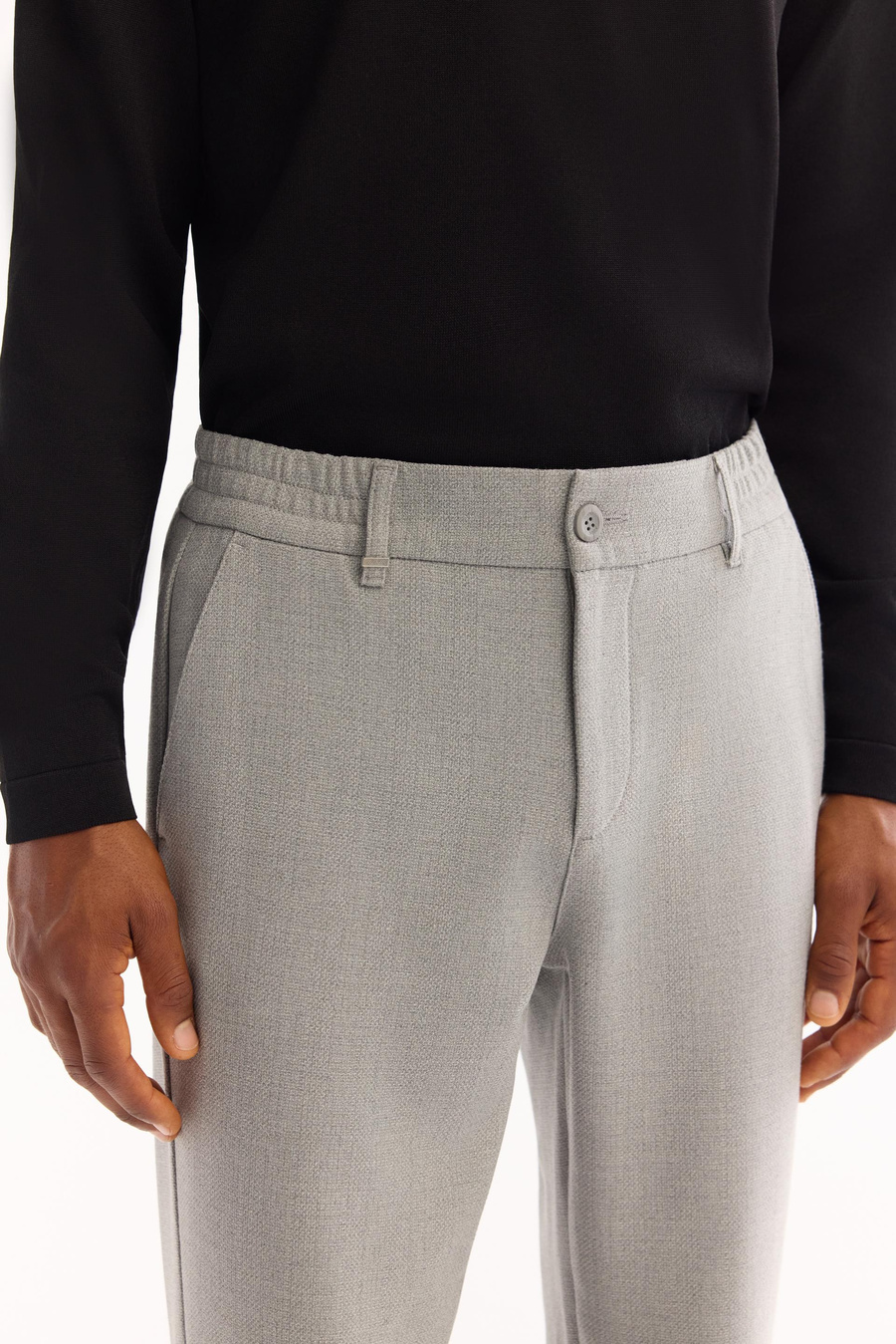 Açık Gri Dokulu Yanı Lastikli Slim Fit Pantolon