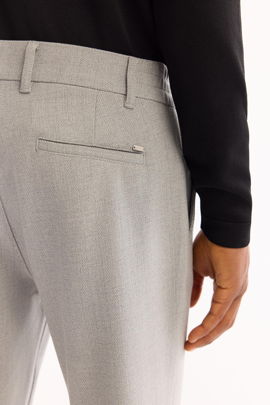 Açık Gri Dokulu Yanı Lastikli Slim Fit Pantolon