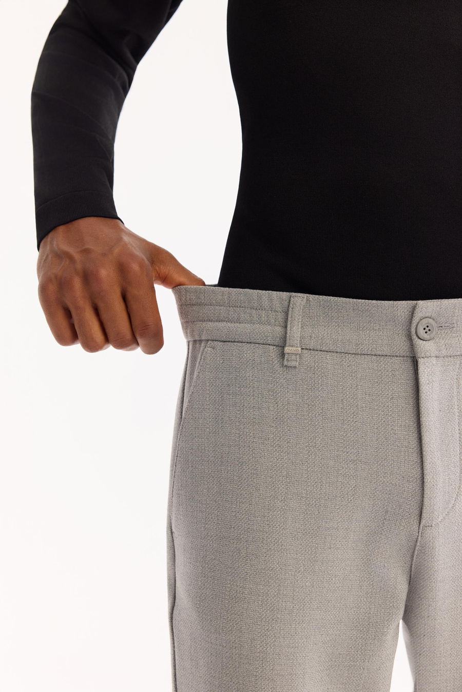 Açık Gri Dokulu Yanı Lastikli Slim Fit Pantolon