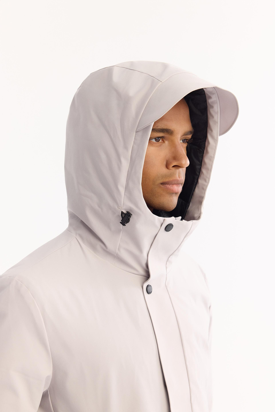 Açık Gri Kapüşonlu Ördek Tüyü Karışımlı Mont