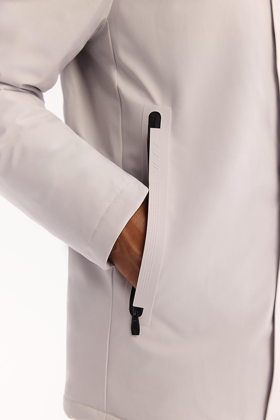 Açık Gri Kapüşonlu Ördek Tüyü Karışımlı Mont