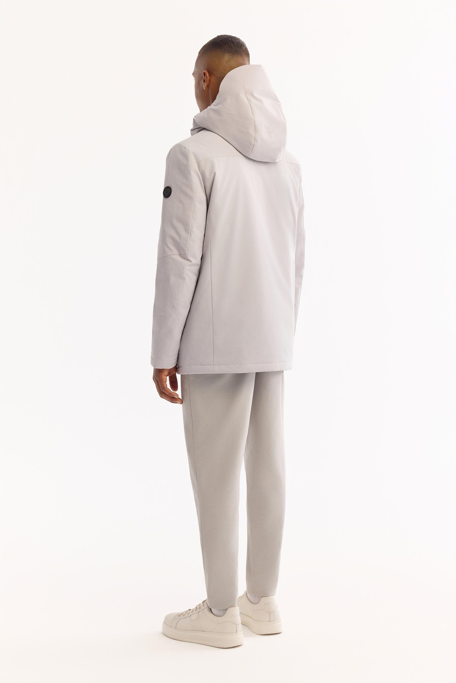 Açık Gri Kapüşonlu Ördek Tüyü Karışımlı Mont