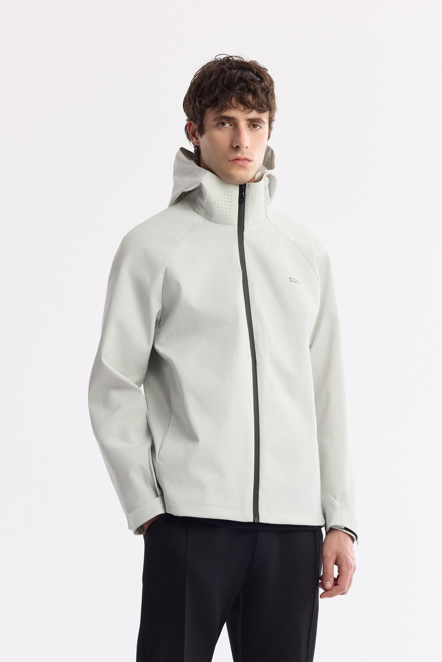 Açık Gri Kapüşonlu Yaka Rüzgar Geçirmez Su İtici Hafif Mont