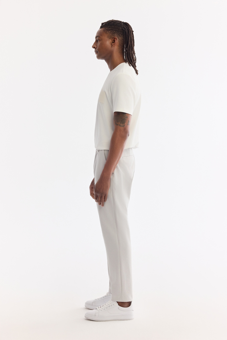 Açık Gri Klasik Bel Örme Diyagonal Relaxed Fit Pantolon