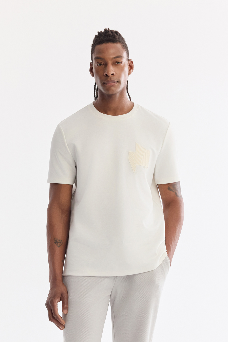 Açık Gri Klasik Bel Örme Diyagonal Relaxed Fit Pantolon