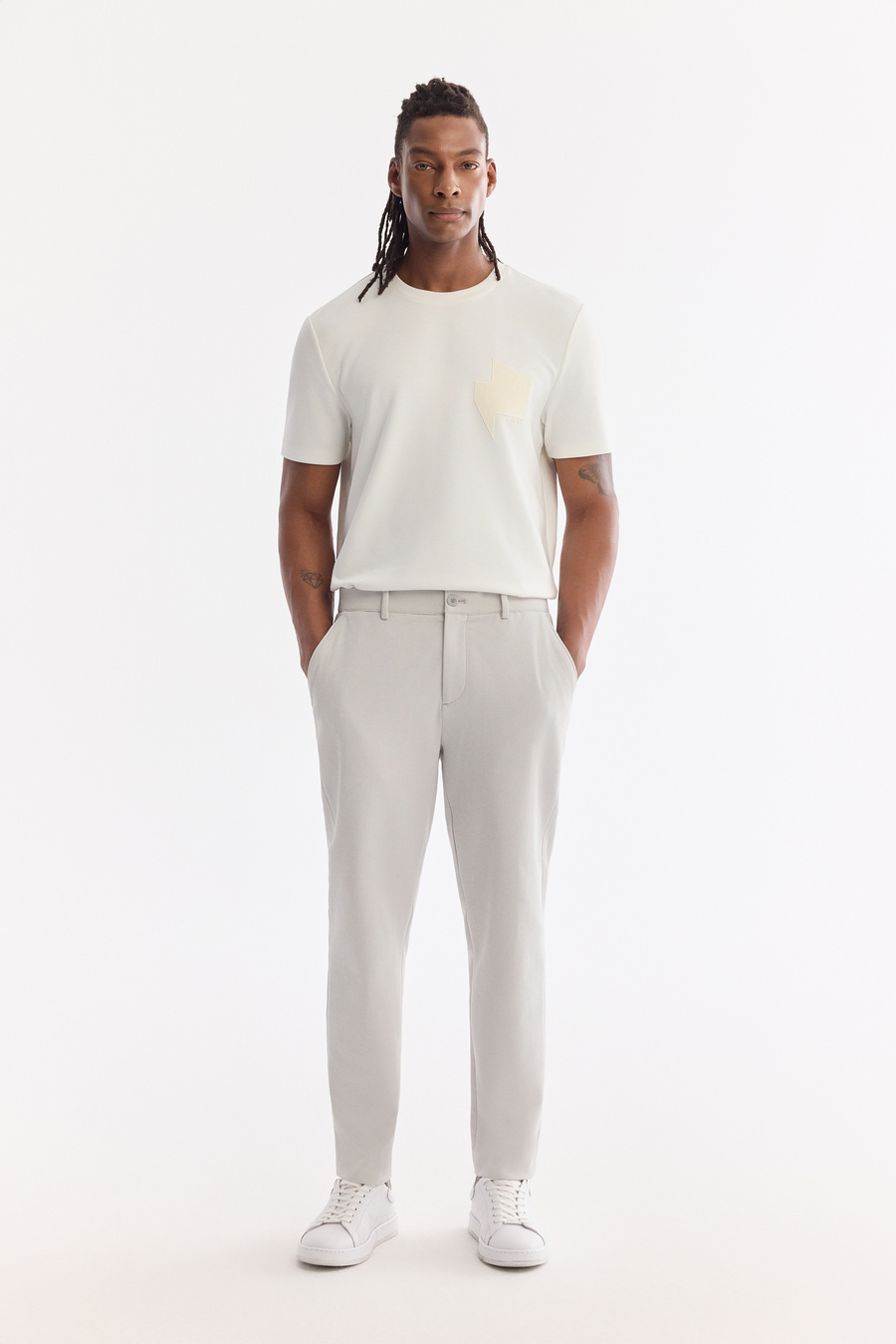 Açık Gri Klasik Bel Örme Diyagonal Relaxed Fit Pantolon