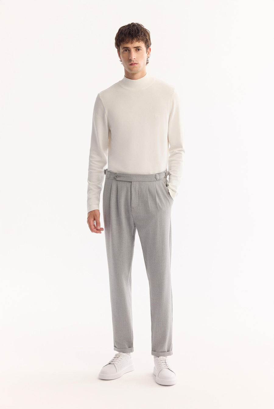 Açık Gri Yanları Tokalı Carrot Fit Pantolon