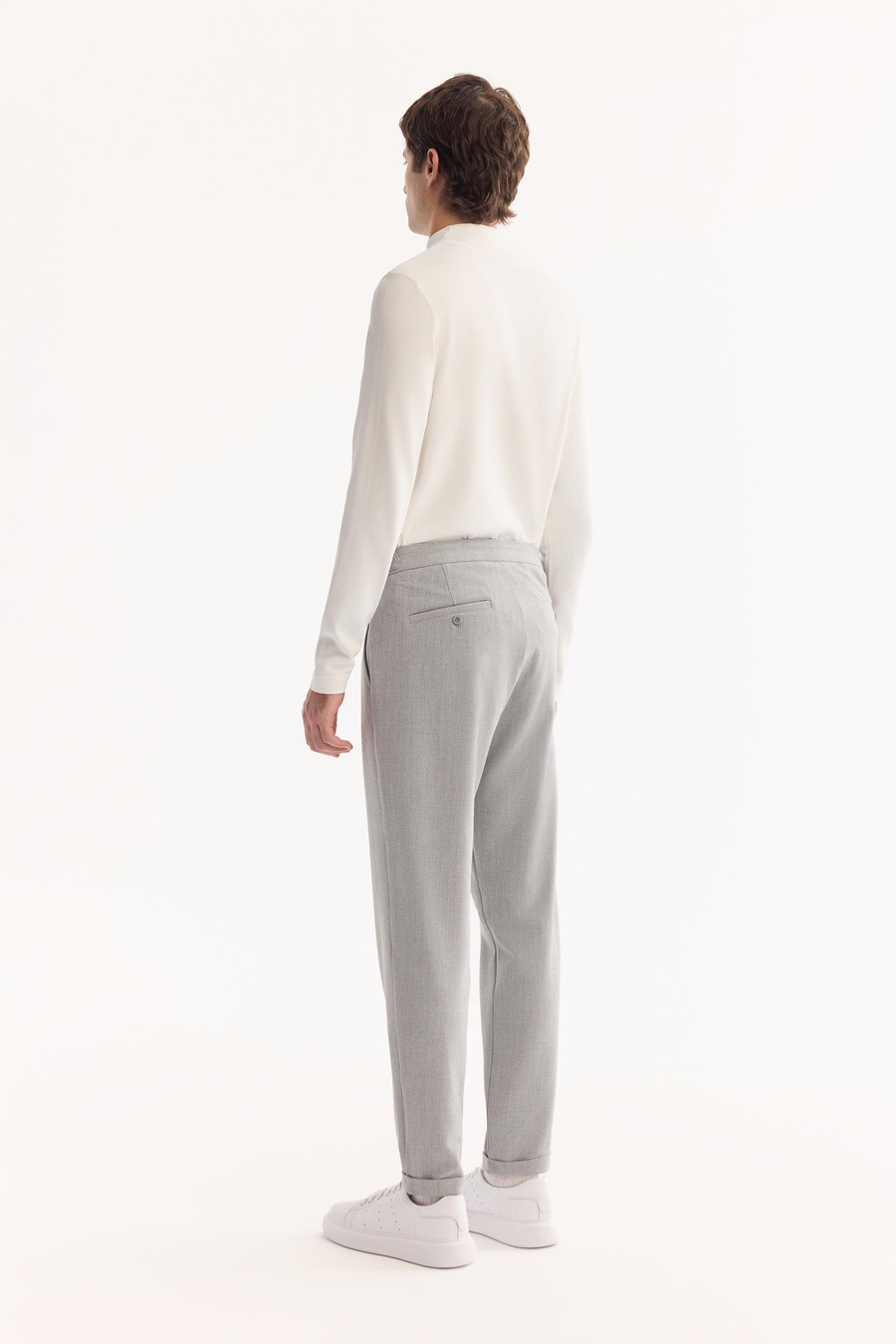 Açık Gri Yanları Tokalı Carrot Fit Pantolon