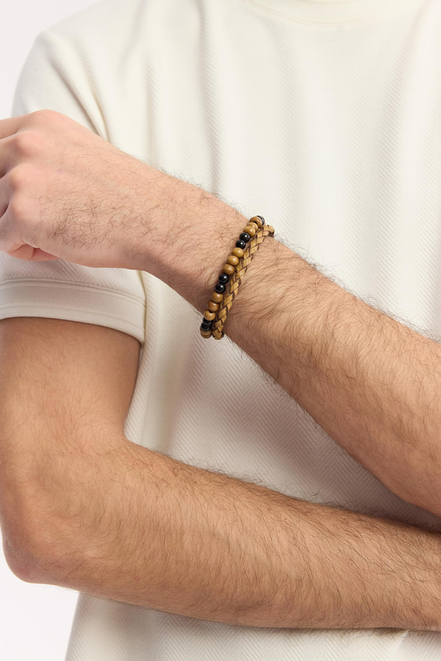 Light Brown Leather and Stone Bracelet