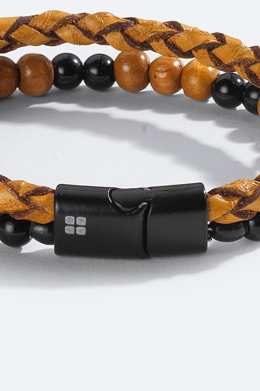 Açık Kahve Deri ve Taşlı Bileklik