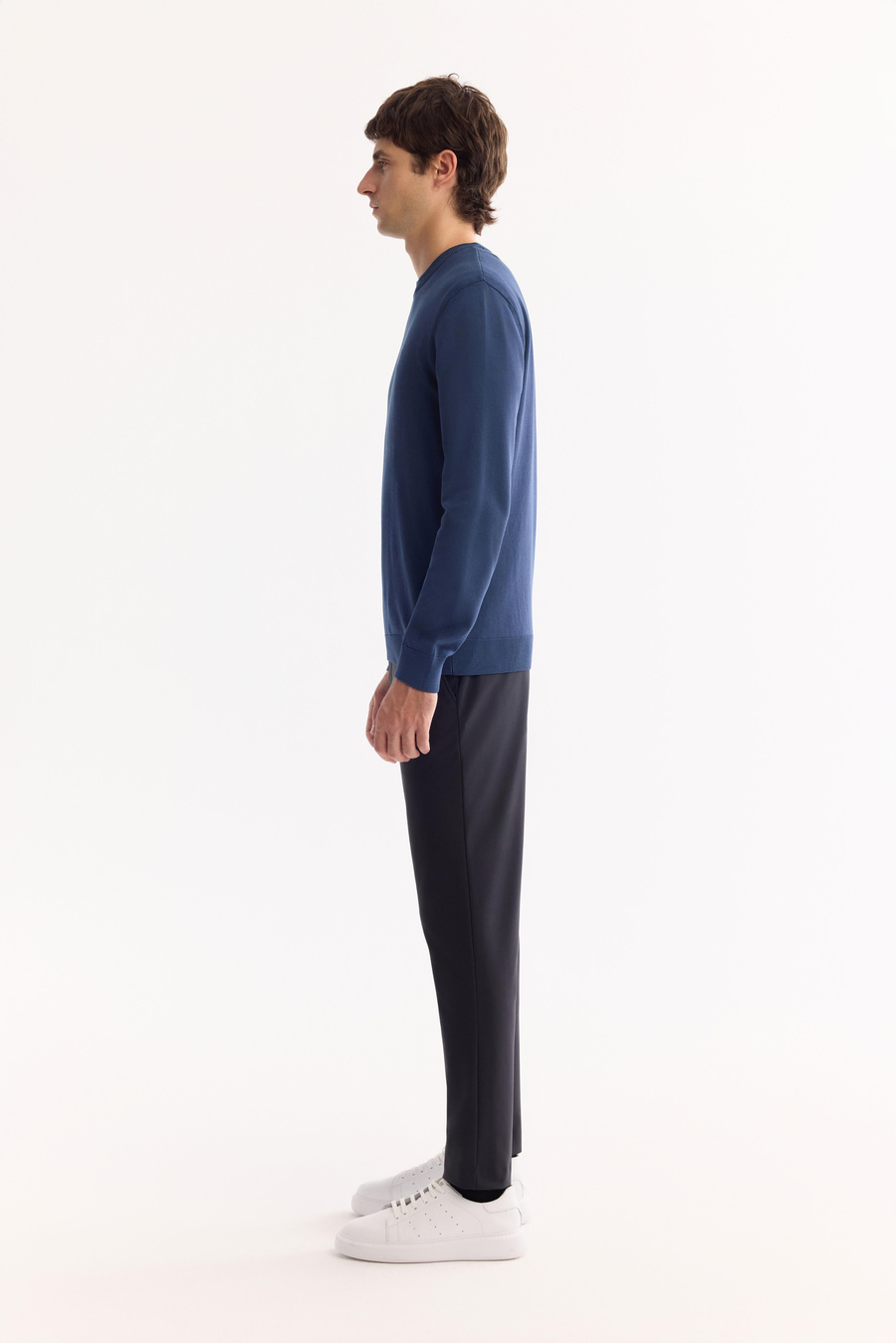 Light Navy High Crew Neck Jumper