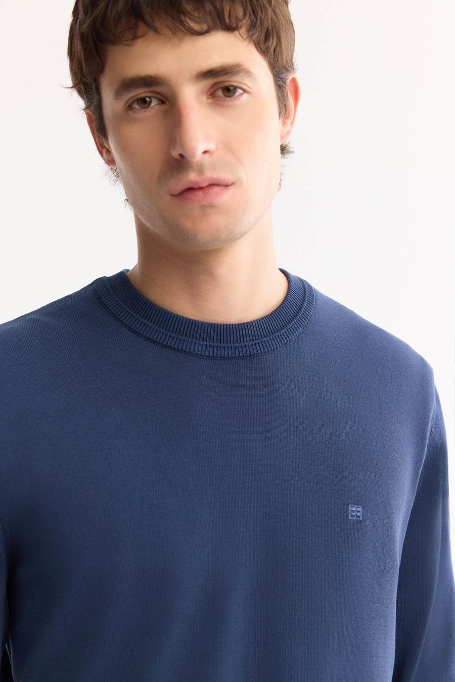 Light Navy High Crew Neck Jumper