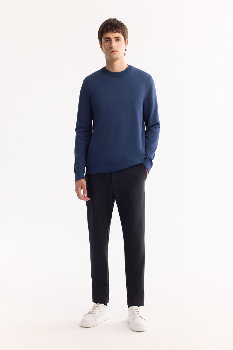 Light Navy High Crew Neck Jumper