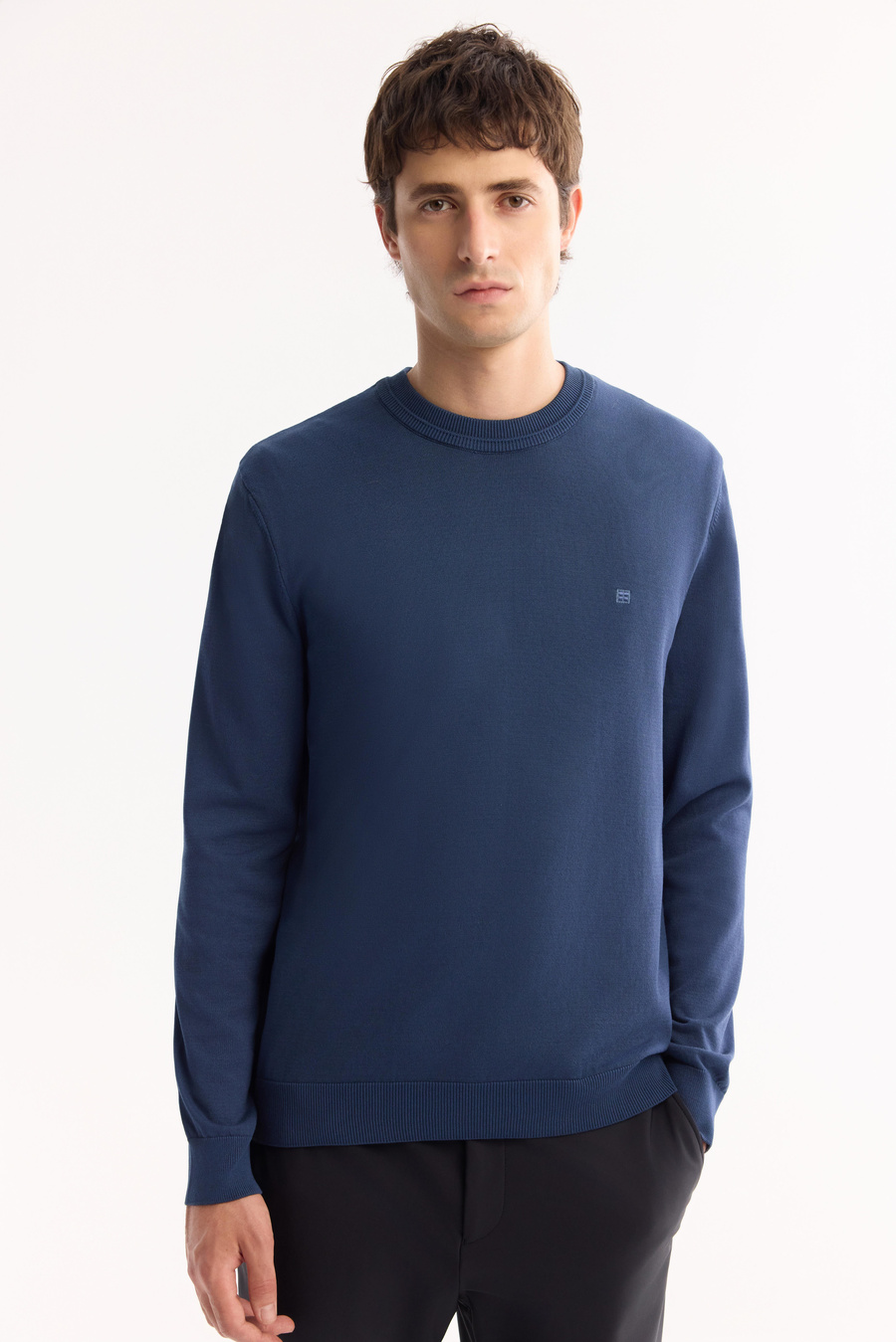 Light Navy High Crew Neck Jumper