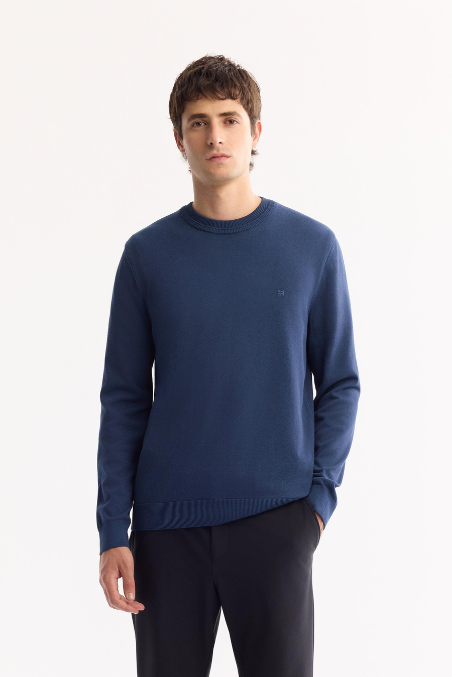 Light Navy High Crew Neck Jumper