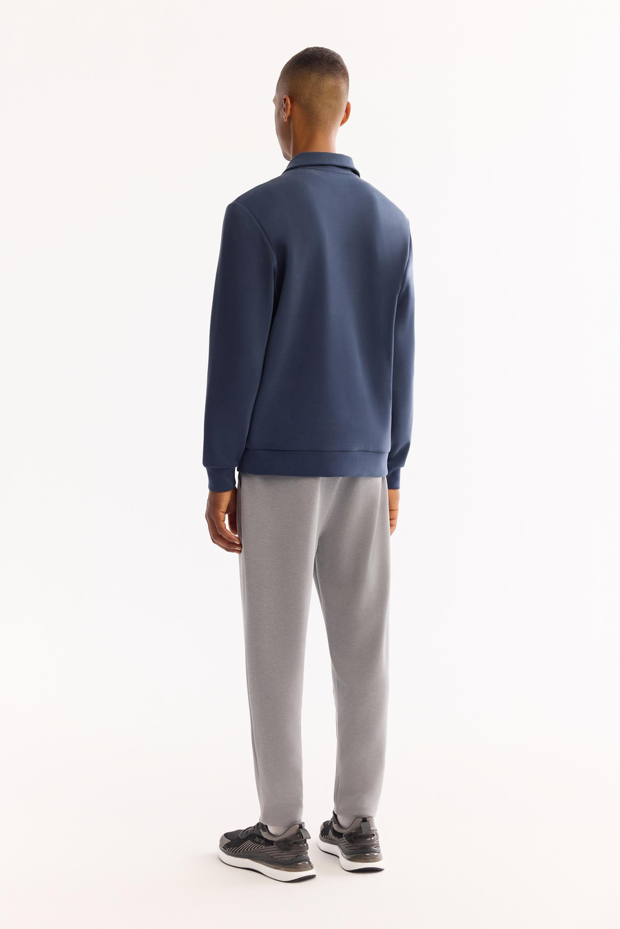 Açık Lacivert Fermuar Dİk Yaka Nakış Baskılı Soft Touch  Sweatshirt